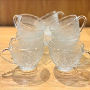 Embossed Lace Clear Glass Tea Cups Set